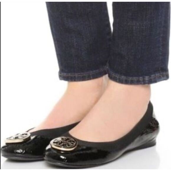 Tory Burch  Caroline  Naplak  Elastic Leather Slip On Ballet Flats in Black 9.5 - Picture 2 of 9